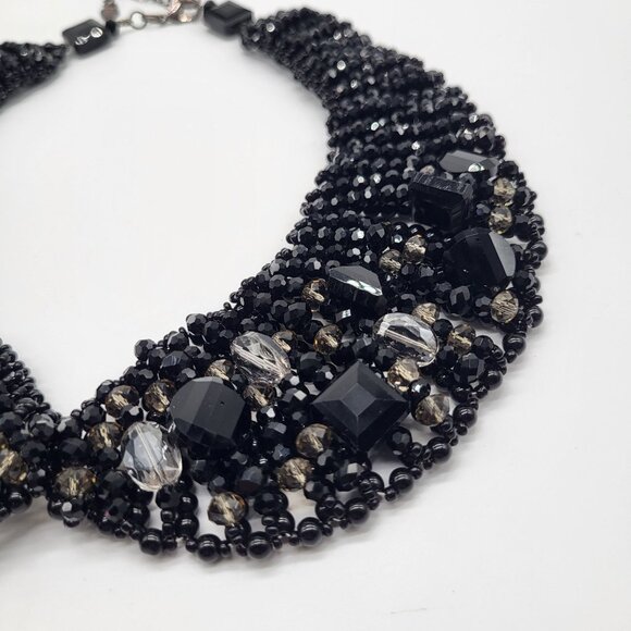 VTG Nakamol Thailand Bib Collar Statement Necklace Beaded Black Gray - Picture 3 of 14